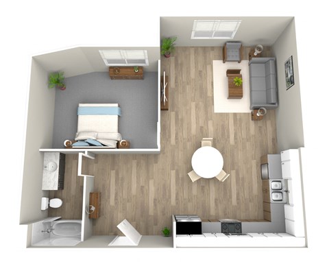 Floor plan for 1 bed, 1 bath, 645 sqft